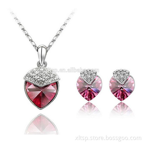 Top quality America best selling Heart pendant gold jewelry 24k gold plating bridal wedding sapphire cubic zirconia jewelry set